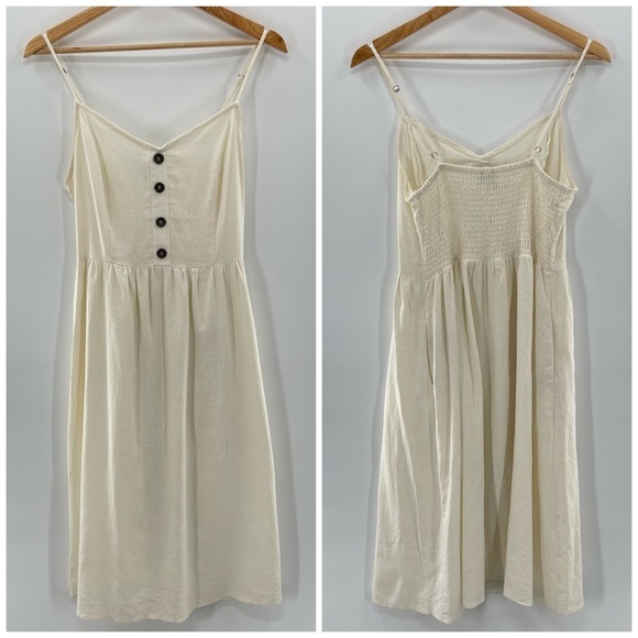 J for Justify Linen Cream Smocked Cami Midi Dress Size Medium - Picture 3 of 12
